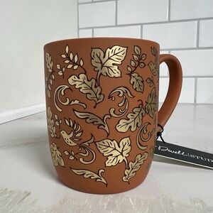 Dwell Studio Mug Soft Touch Terracotta Gold Leaf Birds Fall Farmhouse Autumn